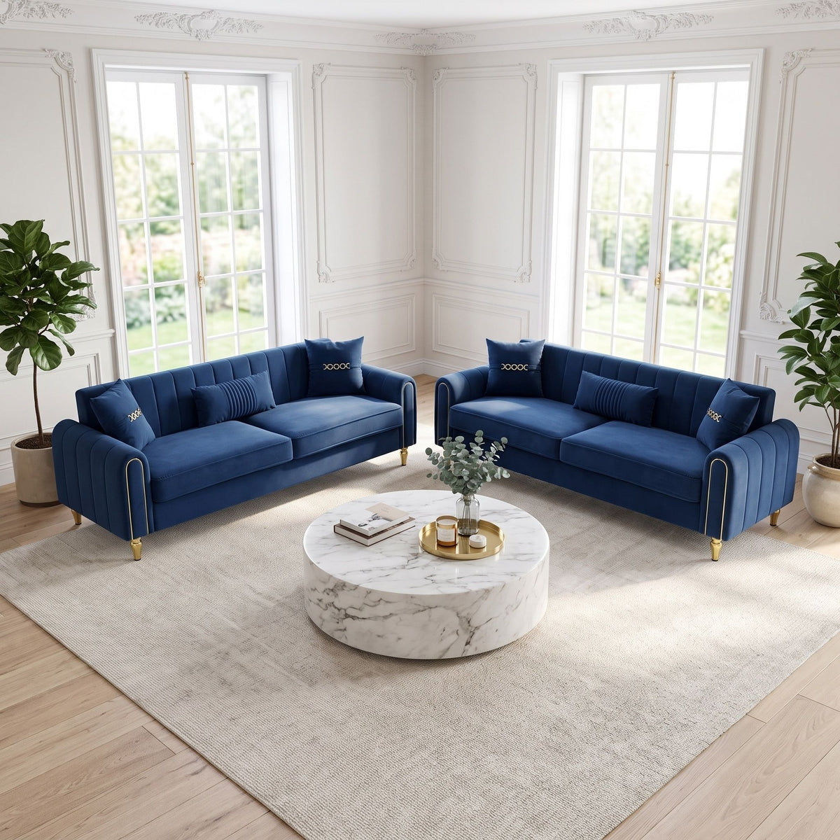 2 Piece Sofa 3 Seater Sofas Set - Blue