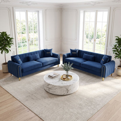 2 Piece Sofa 3 Seater Sofas Set - Blue