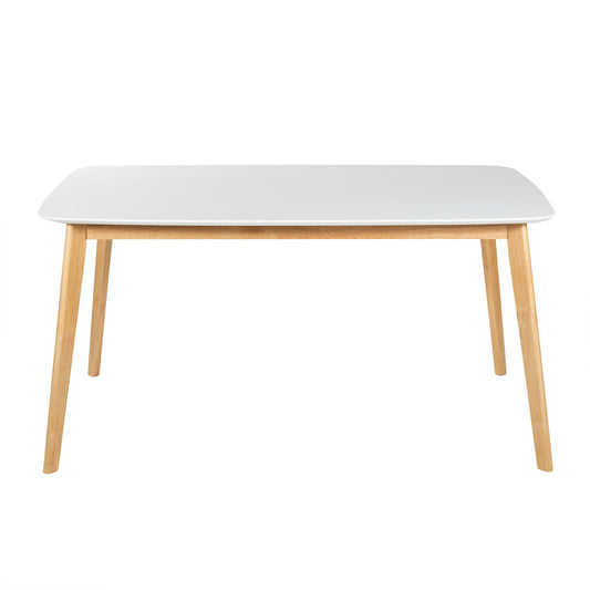 Dining Table With Splayed Rubberwood Legs & Faux Wood Tabletop, Mid Century Modern - White Oak