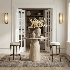 Ferro - Performance Fabric Upholstered Backless Bar Stool - Antique Brass