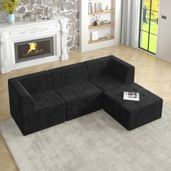 Modern Minimalist L Shape Modular Sectional Sofa, Sleeper Corduroy Couch