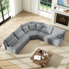 5 Seater L Shaped Sectional Sofa With Curved Corner, 7 Pillows