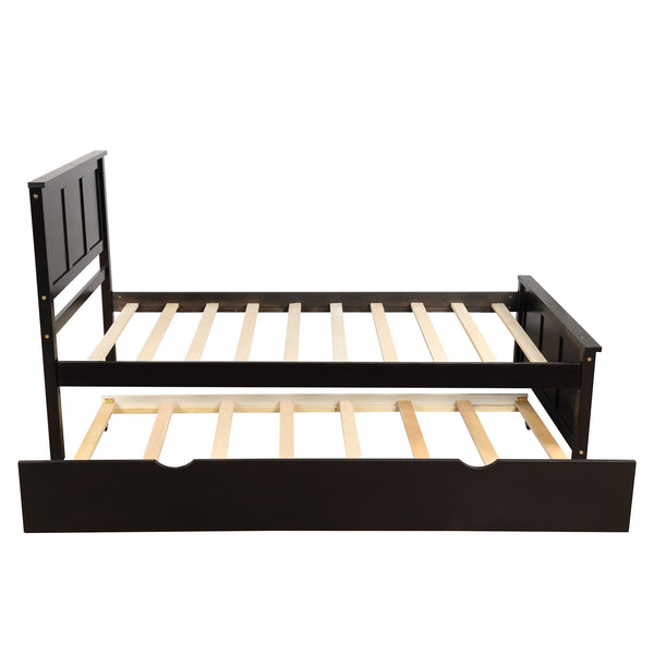 Platform Bed With Twin Trundle, Twin Size - Espresso