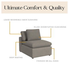 York - Modular Armless Chair With Overstuffed Cushion And Adjustable Pillows - Taupe