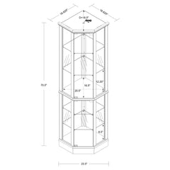 6 Shelf Lighted Corner Curio Cabinet With Adjustable Tempered Glass Shelves And Mirror Back (E26 Light Bulb Not Included)