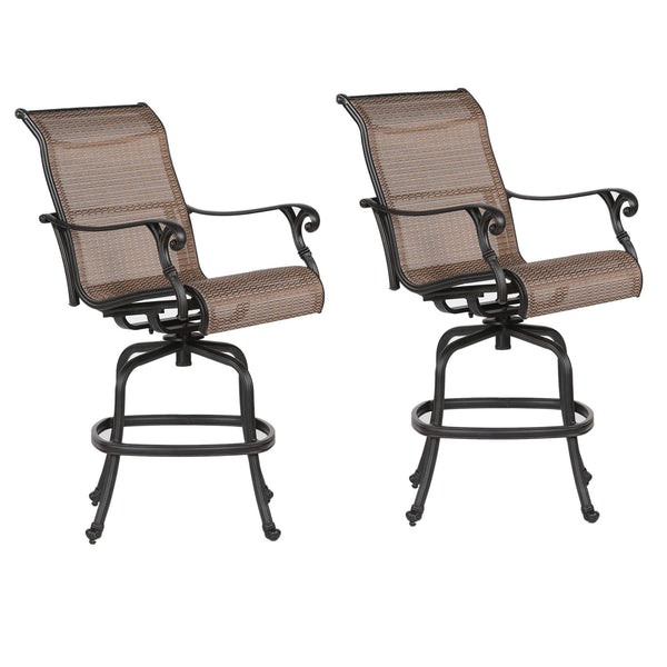 Outdoor Sling Counter Stool (Set of 2) With Aluminum Frame, All Weather - Dark Brown