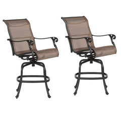Outdoor Sling Counter Stool (Set of 2) With Aluminum Frame, All Weather - Dark Brown