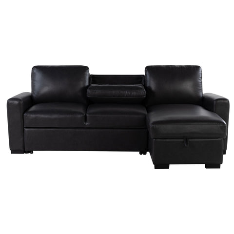 Montero - Sofa With Pull Out Bed, Drop Down Table, USB And Cup Holders, Storage Chaise - Charcoal Black