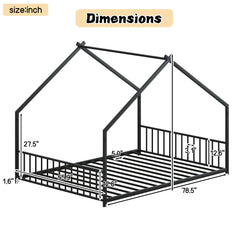 Full Size Rooftop Bed Frame LED Lights For Kids - Black