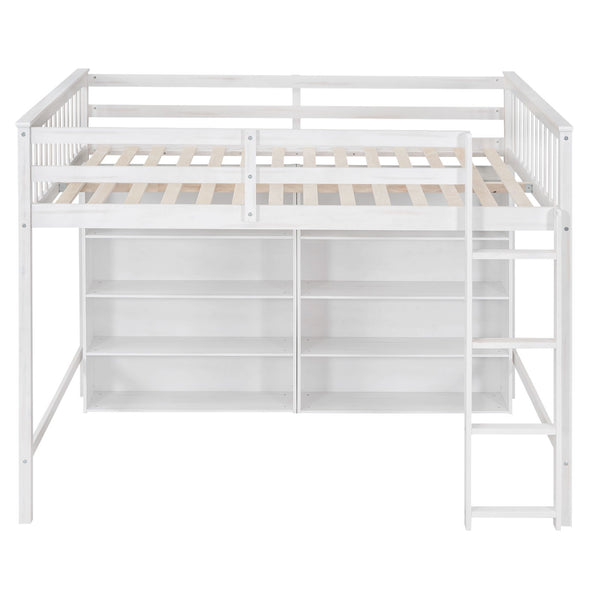 Loft Bed With 8 Open Storage Shelves And Built In Ladder