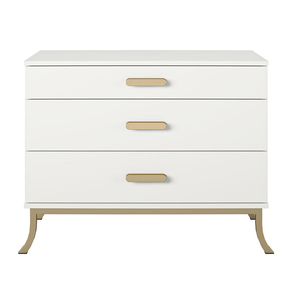 3 Drawer Dresser With Oval Handles - White / Gold