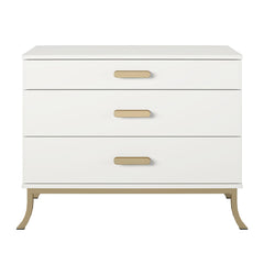 3 Drawer Dresser With Oval Handles - White / Gold