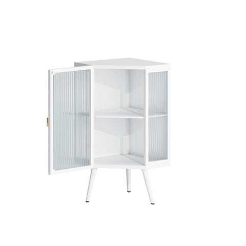 Corner Cabinet With Door And Shelves For Bathroom - White
