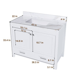 43" Bathroom Vanity, Multi Functional Cabinet, Doors And Drawer - White