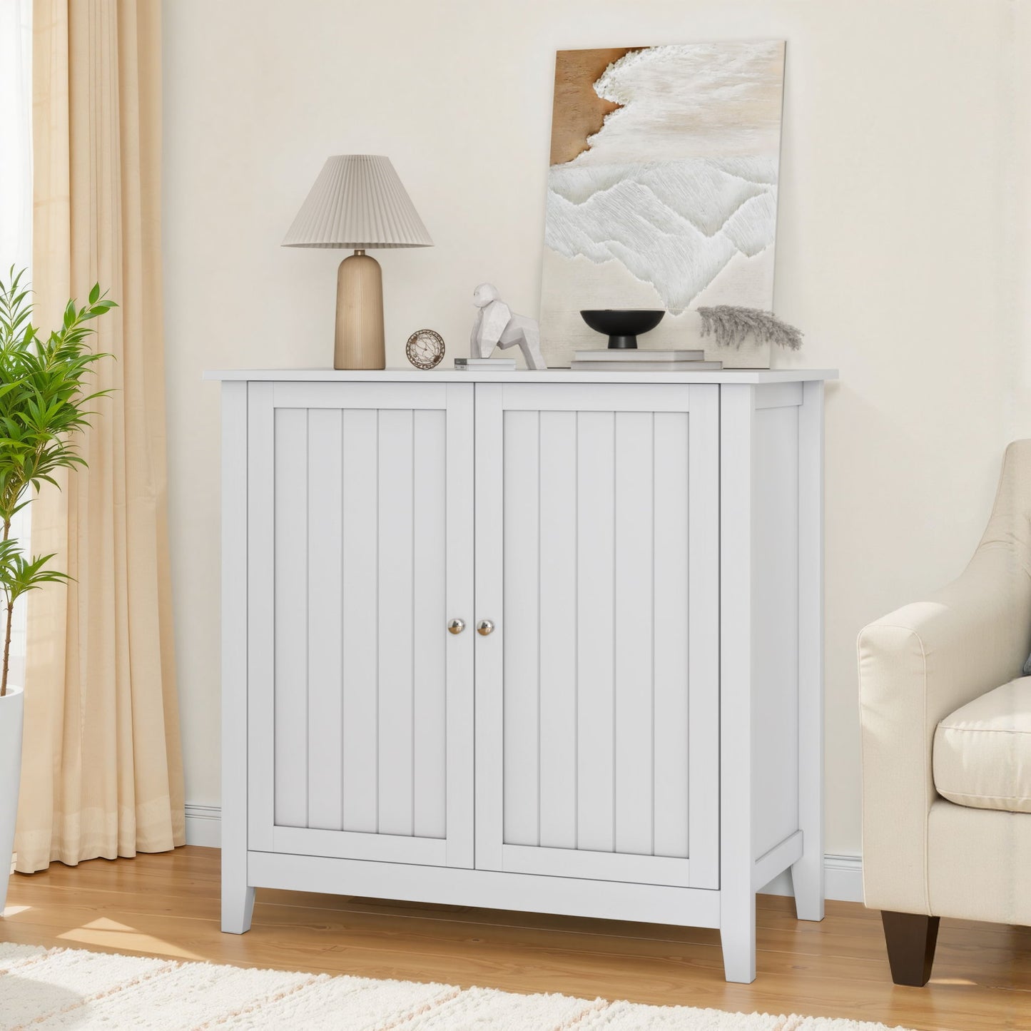 Double Door Storage Cabinet With Knobs - White