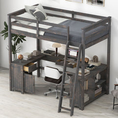 Loft Bed With U Shaped Desk, Drawers, And Storage Shelves