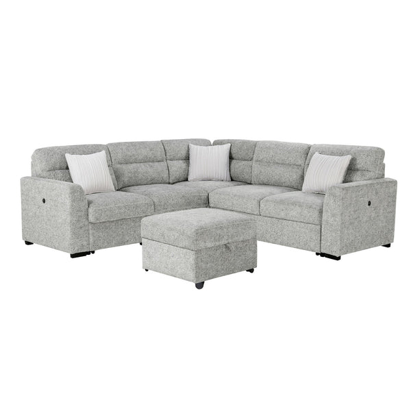 Emiliano - Sectional Sofa With 3 Pillows And Storage Ottoman - Nickel
