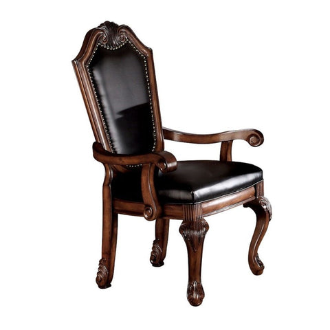 Chateau De Ville - Arm Chair (Set of 2) - Black Synthetic Leather & Cherry Finish
