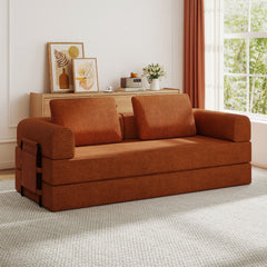Convertible Sleeper Sofa Bed With Cylindrical Pillow, Fixed Shape Frame