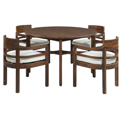 5 Piece Round Patio Table & Cushioned Armrest Chairs, Outdoor Dining Set With Umbrella Hole