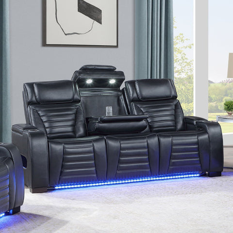 Ephron - Power Motion Sofa With Dropdown Table, Wireless Charging, Reading Light, Power Headrests & LED - Black