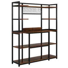 Baker's Rack With Hutch, 5 Tier Kitchen Storage Shelf, Freestanding Utility Pantry Organizer With Hooks And Microwave Stand - Black