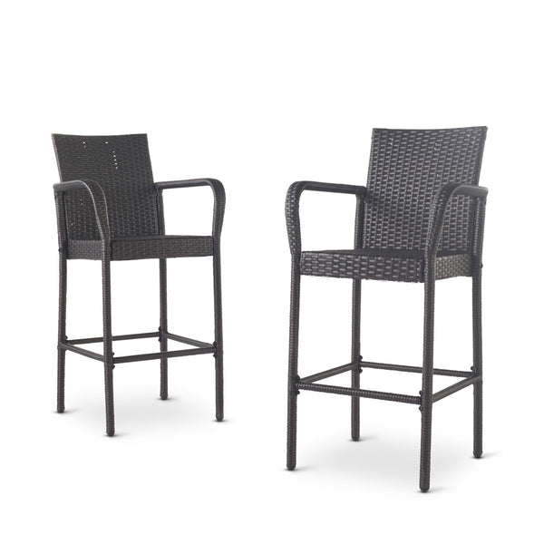 Outdoor Wicker Barstools With Rattan And Iron Frame