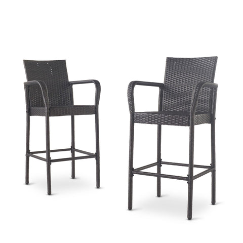 Outdoor Wicker Barstools With Rattan And Iron Frame