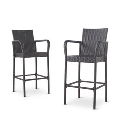 Outdoor Wicker Barstools With Rattan And Iron Frame