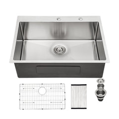 Drop In Kitchen Sink, 16 Gauge Stainless Steel, Single Bowl, Topmount Basin