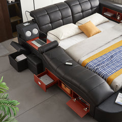Multifunctional Upholstered Storage Bed Frame, Massage Chaise Lounge On Left