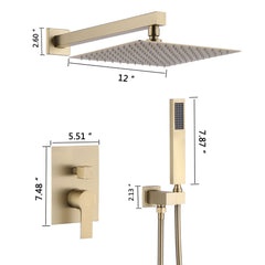 12" Ceiling Mount Shower System With Rain Mixer And Handheld Shower