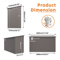 Metal Outdoor Storage Shed 4 X 9 Ft With Sloping Roof, Vents, And Side Door - Gray