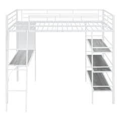 Bed With 3 Layers Of Shelves And Desk, Stylish Frame Bed