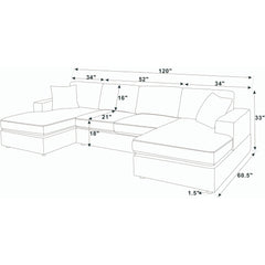 3 Piece Corduroy Double Chaise Sectional Sofa
