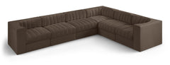 Rummi - Velvet Performance Fabric Upholstered 6 Piece Modular Sectional (With 3 Corner Chairs)