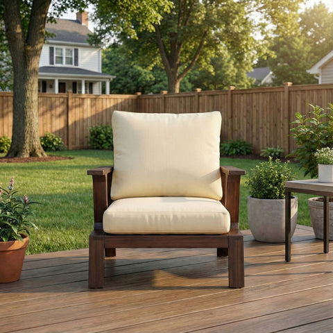Outdoor Accent Lounge Chair For Patios - Beige / Dark Brown