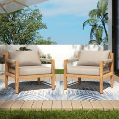 Rope Outdoor Leisure Chair (Set of 2) - Acacia Wood / Beige