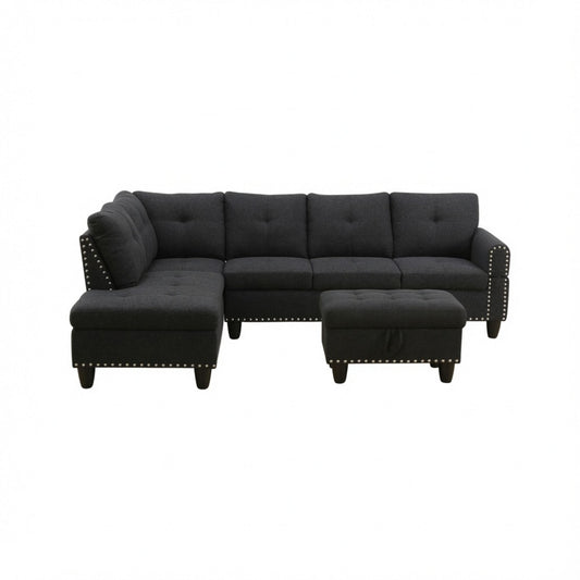 L - Shaped 3 Piece Sectional Sofa With Chaise, Storage Ottoman & Cup Holders