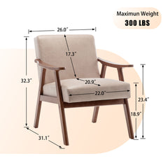 Mid Century Modern Accent Chair With Solid Wood Frame And Extra Thick Backrest