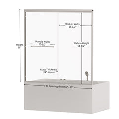 Double Sliding Bathtub Shower Door, Semi Frameless Bypass, 1 / 4" (6Mm) With Explosion - Proof Film, Adjustable Aluminum Alloy Frame
