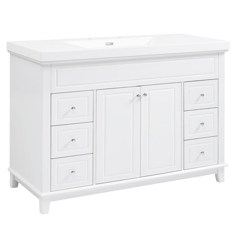 Bathroom Vanity With Sink, 6 Soft Close Drawers & Double Doors - White