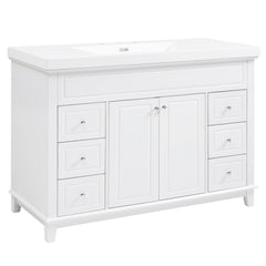 Bathroom Vanity With Sink, 6 Soft Close Drawers & Double Doors - White