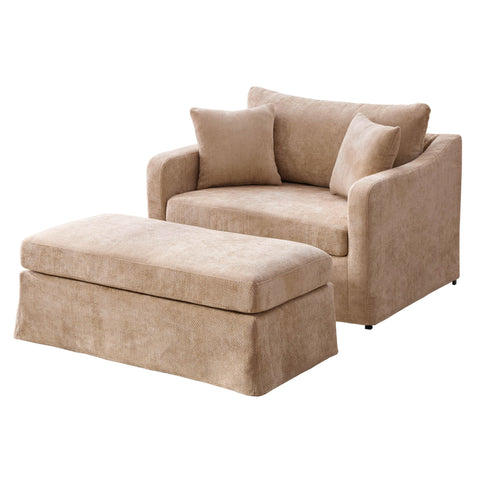 Accent Chair Wide With 2 Bolster Pillows, And Matching Ottoman