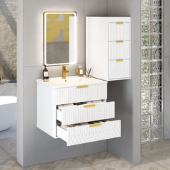 Wall Mounted Floating Cabinet With Side Cabinet Combo, Rectangular Ceramic Sink Vanity