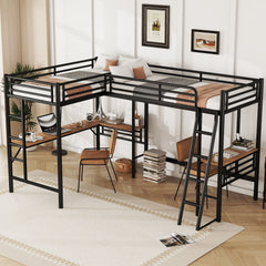 Twin Loft Bed With 2 Built In Desks, Mission Style - Black