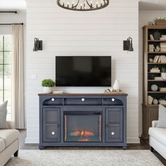 Americana - 66 In Fireplace TV Stand For TVs Up To 80" - Blue