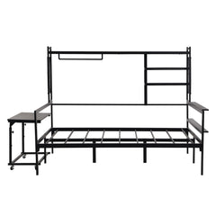 Daybed With Movable Desk, Grid, Shelves And Clothes Hanger