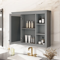 Wall Mounted Medicine Cabinet With Mirror, Storage Cabinet Featuring 6 Open Shelves And Adjustable Interior