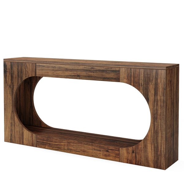 Narrow 2 Tier Console Table With Scalloped Edge For Living Hallway - Brown